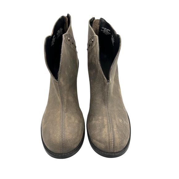 Dingo Gray Leather Nubuck Studded Chunky Block Heel Western Booties Ankle Boots - Picture 2 of 10